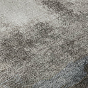 HomeRoots 8' Gray and Silver Abstract Washable Round Rug - UV Protected, Stain-Resistant, Modern Elegance 683587