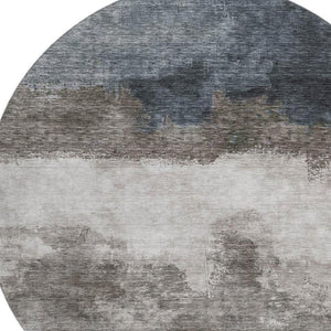 HomeRoots 8' Gray and Silver Abstract Washable Round Rug - UV Protected, Stain-Resistant, Modern Elegance 683587