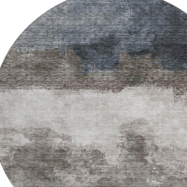 HomeRoots 8' Gray and Silver Abstract Washable Round Rug - UV Protected, Stain-Resistant, Modern Elegance 683587