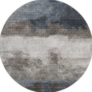 HomeRoots 8' Gray and Silver Abstract Washable Round Rug - UV Protected, Stain-Resistant, Modern Elegance 683587