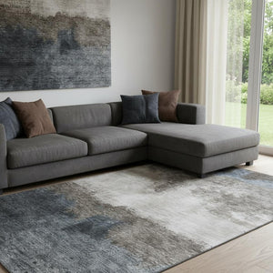 HomeRoots 8' X 10' Gray And Silver Abstract Washable Area Rug - Durable, Stain-Resistant, UV Protected Style 683588