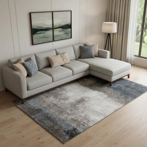 HomeRoots 9' X 12' Gray And Silver Abstract Area Rug – Durable, Washable, UV-Protected for High-Traffic Spaces 683589