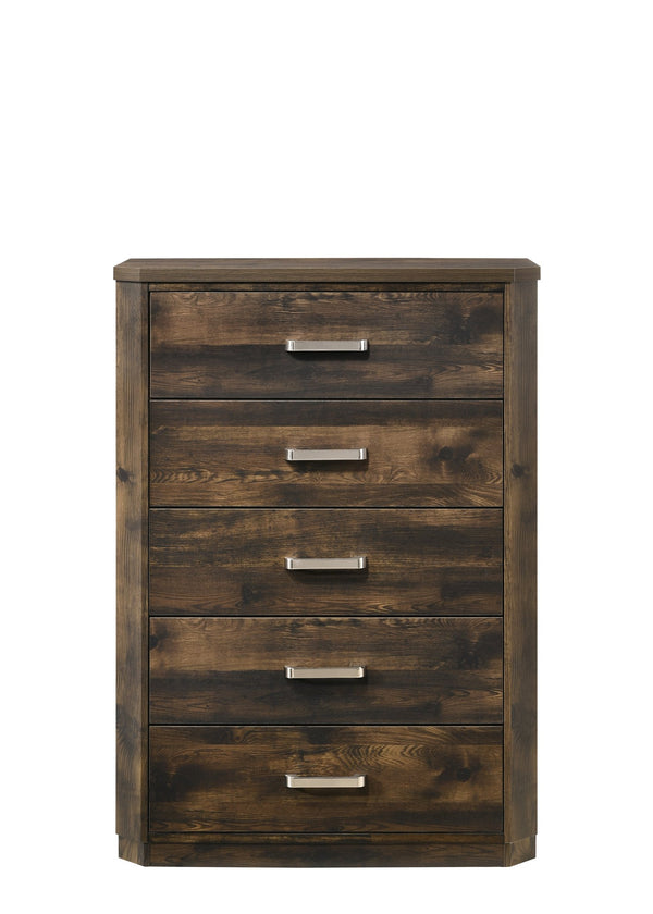 English Elm Elettra Rustic Finish Dresser with 6 Smooth-Glide Drawers, Brushed Nickel Handles, Dust-Proof Design Walnut 54 L x 19 W x 37 H B2726P261233