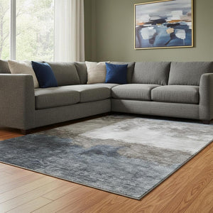 HomeRoots 10' Gray and Silver Abstract Washable Area Rug - UV Protected, Stain Resistant, Ideal for High-Traffic Spaces 683590