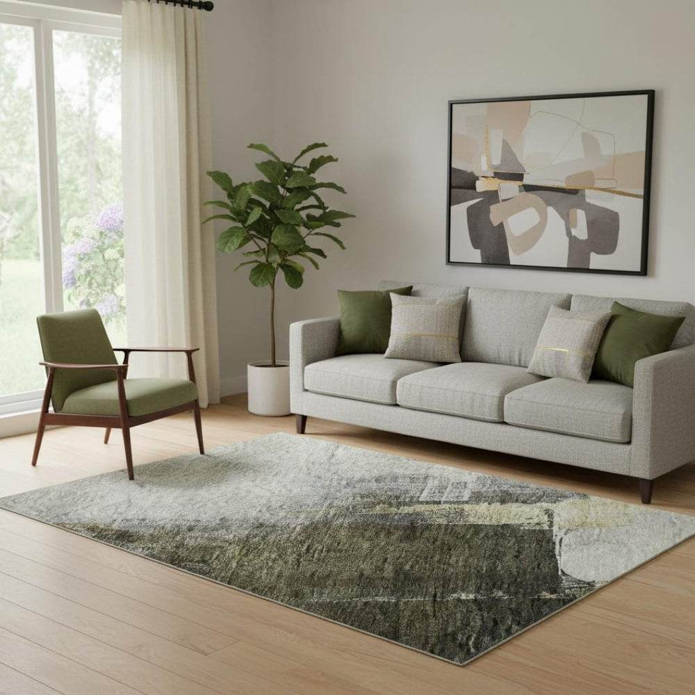 HomeRoots 5' X 8' Washable Khaki and Beige Abstract Area Rug with UV Protection for Homes with Kids & Pets 683592