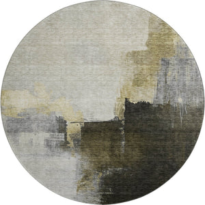 HomeRoots 8' Khaki and Beige Abstract Washable Round Rug – Durable, UV-Protected, Perfect for Any Space! 683593