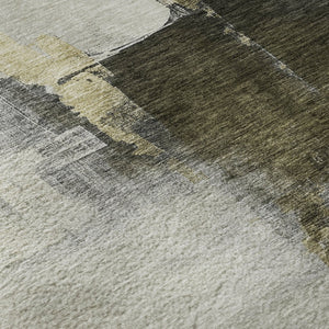 HomeRoots 8' Khaki and Beige Abstract Washable Round Rug – Durable, UV-Protected, Perfect for Any Space! 683593