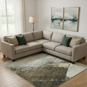 HomeRoots 9' X 12' Khaki and Beige Abstract Area Rug - Washable, UV Protected, Stain Resistant for High-Traffic Spaces 683595