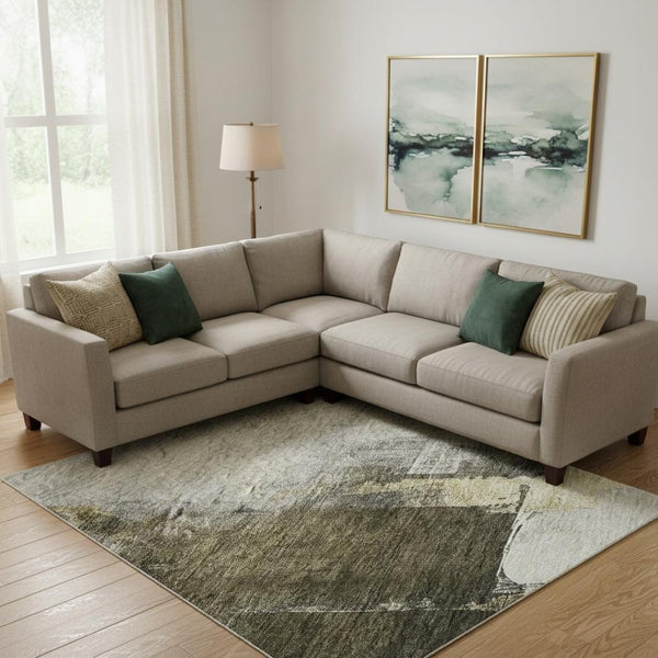 HomeRoots 9' X 12' Khaki and Beige Abstract Area Rug - Washable, UV Protected, Stain Resistant for High-Traffic Spaces 683595