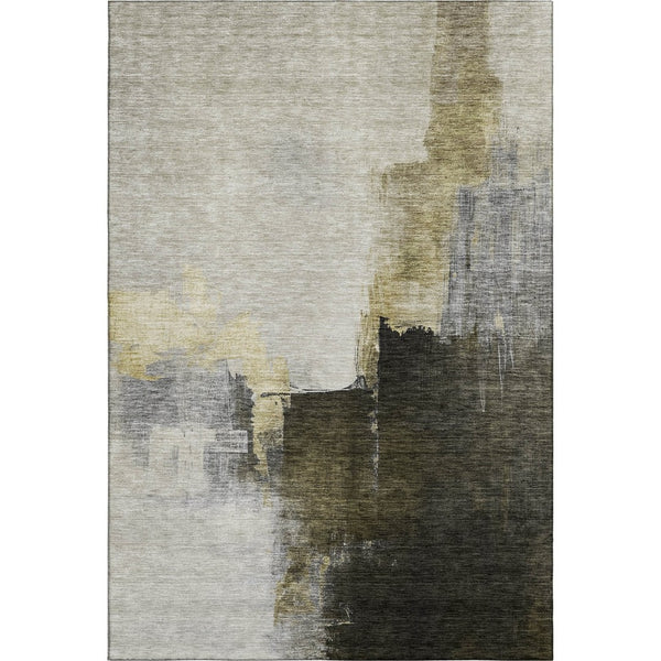 HomeRoots 9' X 12' Khaki and Beige Abstract Area Rug - Washable, UV Protected, Stain Resistant for High-Traffic Spaces 683595