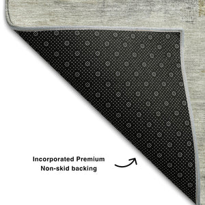 HomeRoots 9' X 12' Khaki and Beige Abstract Area Rug - Washable, UV Protected, Stain Resistant for High-Traffic Spaces 683595