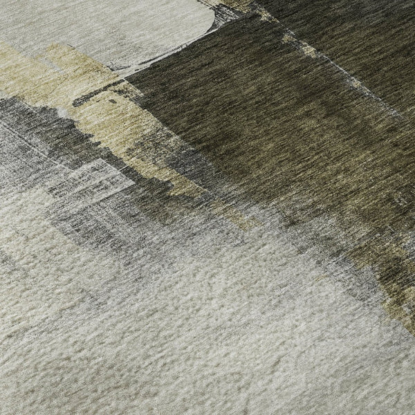 HomeRoots 9' X 12' Khaki and Beige Abstract Area Rug - Washable, UV Protected, Stain Resistant for High-Traffic Spaces 683595
