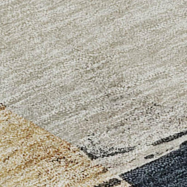 HomeRoots 5' Taupe and Blue Abstract Area Rug - Washable, UV-Protected, Durable Design for Modern Living Spaces 683598