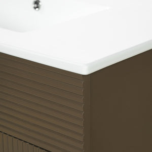 English Elm 36" Freestanding Bathroom Vanity Striped Mdf Cabinet Brass Hardware Ceramic Basin N765P387198D