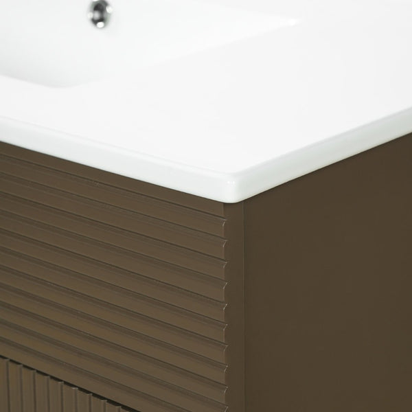 English Elm 36" Freestanding Bathroom Vanity Striped Mdf Cabinet Brass Hardware Ceramic Basin N765P387198D