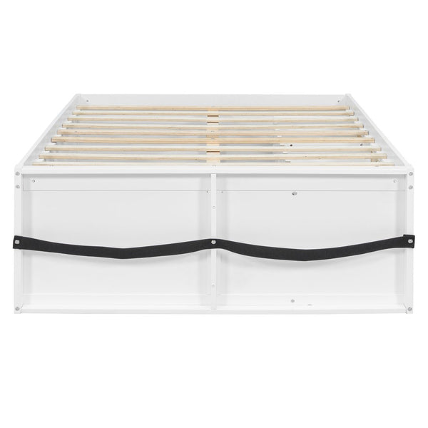 English Elm Full Size Kids Platform Bed with Led Lighting Bookshelf Display Cabinet and Storage Drawer White+Natural N820S00077K