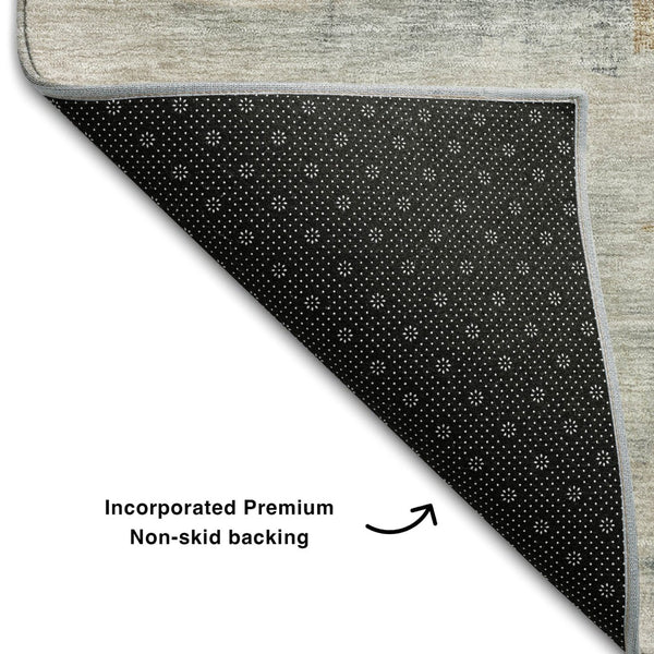HomeRoots 8' X 10' Taupe and Blue Abstract Washable Area Rug - Durable, UV-Protected, Easy-Care Design for Homes 683600