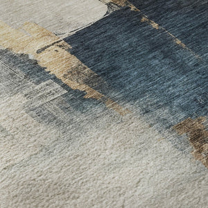 HomeRoots 8' X 10' Taupe and Blue Abstract Washable Area Rug - Durable, UV-Protected, Easy-Care Design for Homes 683600