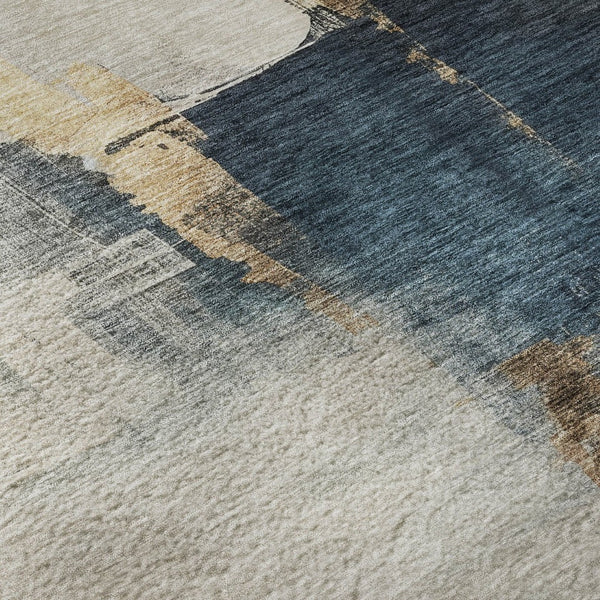 HomeRoots 8' X 10' Taupe and Blue Abstract Washable Area Rug - Durable, UV-Protected, Easy-Care Design for Homes 683600