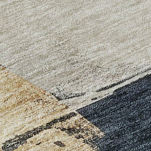 HomeRoots 8' X 10' Taupe and Blue Abstract Washable Area Rug - Durable, UV-Protected, Easy-Care Design for Homes 683600