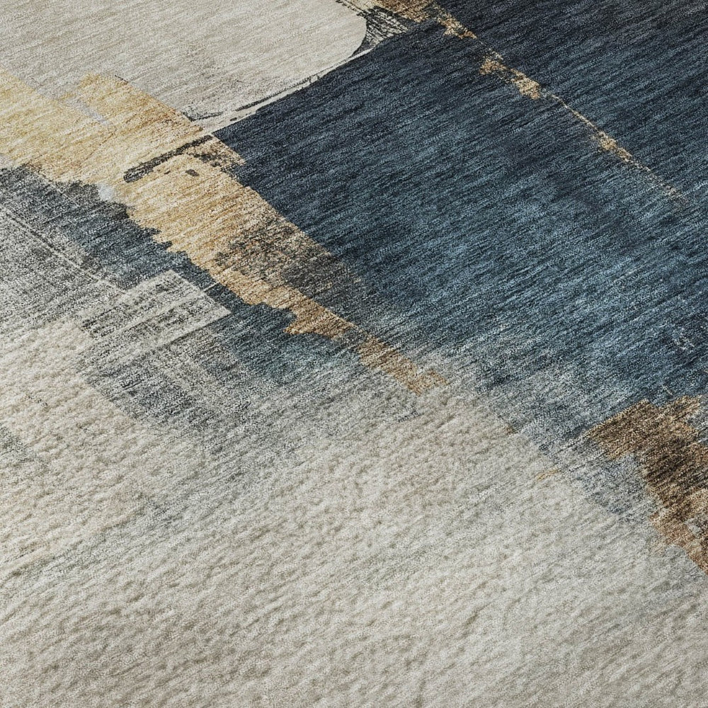 HomeRoots 9' X 12' Taupe and Blue Abstract Area Rug - Washable, UV-Protected, Stylish Design for Busy Homes 683601