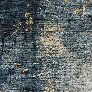 HomeRoots 8' X 10' Modern Blue Gold Silver Abstract Washable Area Rug with UV Protection & Easy Care Design 683606