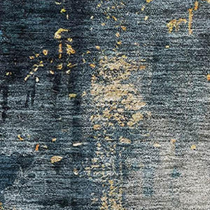HomeRoots 9' X 12' Blue Gold Silver Abstract Area Rug - Stylish, Washable, UV-Protected, Durable Design for Homes 683607