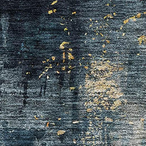 HomeRoots 10' X 14' Vibrant Blue Gold Silver Abstract Rug - Washable, UV-Protected, Perfect for High-Traffic Spaces 683608