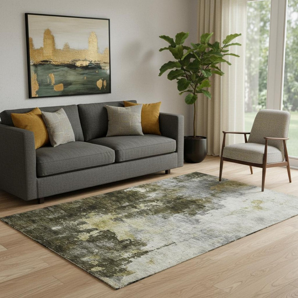 HomeRoots 5' X 8' Brown Gold & Silver Abstract Area Rug - Washable, UV Protected, Ideal for Busy Homes! 683610
