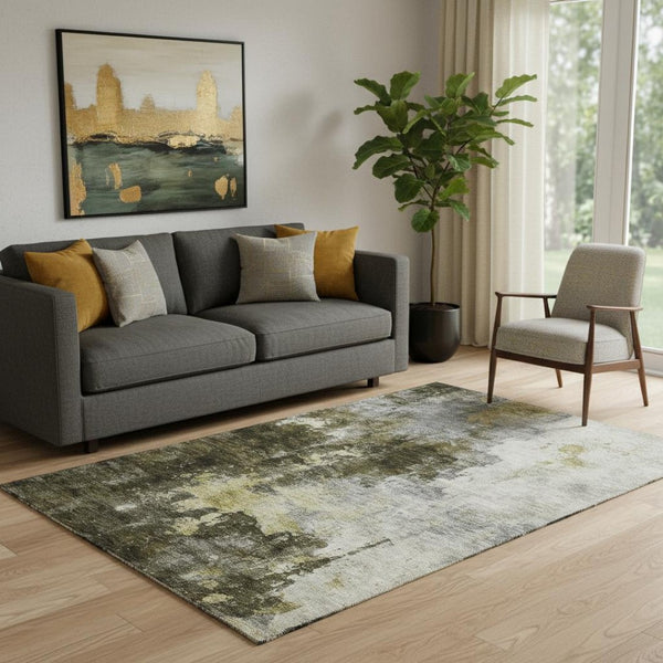 HomeRoots 5' X 8' Brown Gold & Silver Abstract Area Rug - Washable, UV Protected, Ideal for Busy Homes! 683610