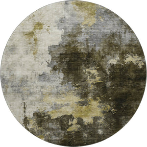 HomeRoots 8' Brown Gold and Silver Abstract Washable Round Rug - Durable, UV-Protected, Modern Home Decor 683611