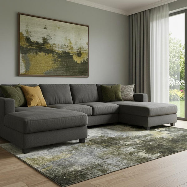 HomeRoots 8' X 10' Modern Brown Gold Silver Abstract Washable Area Rug - Stain Resistant & UV Protected Decor 683612