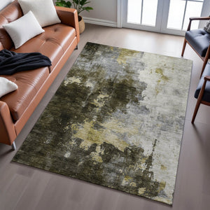 HomeRoots 8' X 10' Modern Brown Gold Silver Abstract Washable Area Rug - Stain Resistant & UV Protected Decor 683612