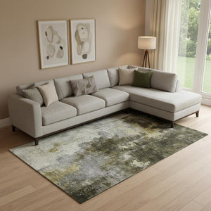 HomeRoots 9' X 12' Abstract Brown, Gold & Silver Washable Area Rug with UV Protection for Stylish Homes 683613