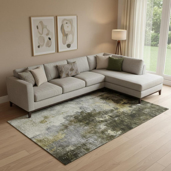 HomeRoots 9' X 12' Abstract Brown, Gold & Silver Washable Area Rug with UV Protection for Stylish Homes 683613