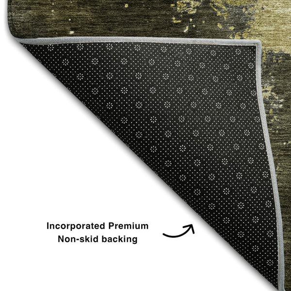 HomeRoots 9' X 12' Abstract Brown, Gold & Silver Washable Area Rug with UV Protection for Stylish Homes 683613