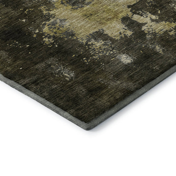 HomeRoots 9' X 12' Abstract Brown, Gold & Silver Washable Area Rug with UV Protection for Stylish Homes 683613