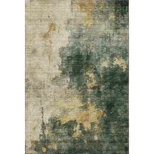 HomeRoots 5' X 8' Fern Green Gold Silver Abstract Washable Area Rug with UV Protection for Modern Homes 683616