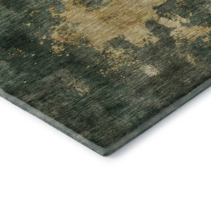 HomeRoots 8' Fern Green Abstract Round Rug with Gold & Silver Wash - Washable, UV Protected, Stylish & Durable 683617