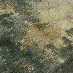 HomeRoots 8' Fern Green Abstract Round Rug with Gold & Silver Wash - Washable, UV Protected, Stylish & Durable 683617