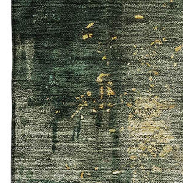 HomeRoots 8' X 10' Stylish Fern Green Gold Silver Abstract Washable Area Rug with UV Protection & Durability 683618
