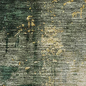 HomeRoots 9' X 12' Modern Fern Green Gold Silver Abstract Area Rug - Washable, UV Protected, Stain Resistant 683619