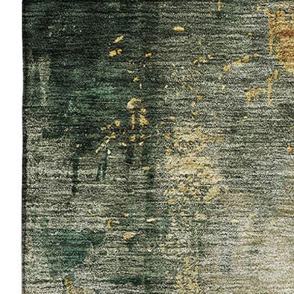 HomeRoots 10' X 14' Modern Fern Green Abstract Area Rug - Washable, UV-Protected, Perfect for Family Spaces 683620