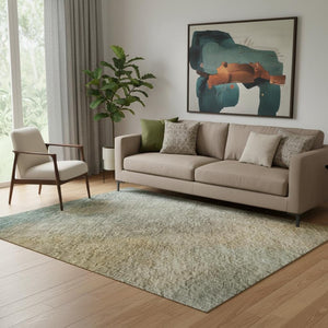 HomeRoots 5' Washable Area Rug in Artichoke Green, Beige & Teal – Stain-Resistant, UV-Protected, Cozy Comfort 683622