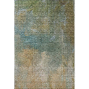 HomeRoots 5' Washable Area Rug in Artichoke Green, Beige & Teal – Stain-Resistant, UV-Protected, Cozy Comfort 683622
