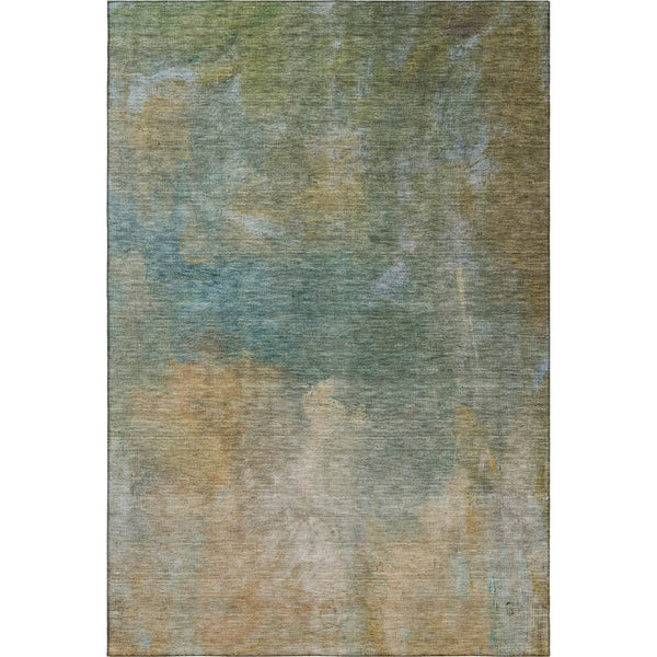 HomeRoots 5' Washable Area Rug in Artichoke Green, Beige & Teal – Stain-Resistant, UV-Protected, Cozy Comfort 683622