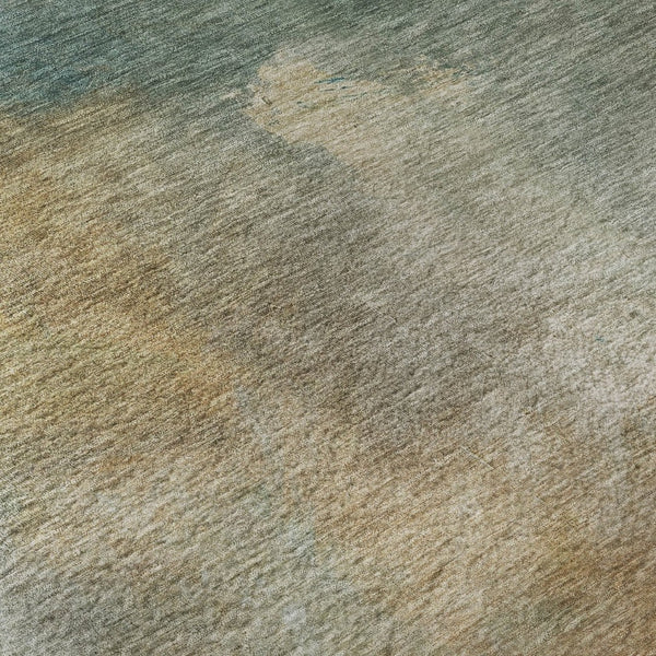 HomeRoots 5' Washable Area Rug in Artichoke Green, Beige & Teal – Stain-Resistant, UV-Protected, Cozy Comfort 683622
