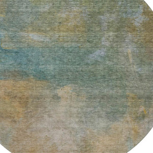 HomeRoots 8' Modern Abstract Washable Round Rug in Artichoke Green, Beige & Teal with UV Protection for Homes 683623