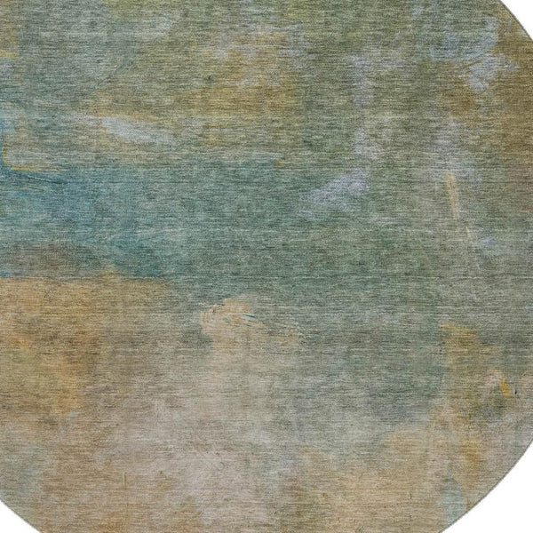 HomeRoots 8' Modern Abstract Washable Round Rug in Artichoke Green, Beige & Teal with UV Protection for Homes 683623