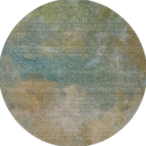 HomeRoots 8' Modern Abstract Washable Round Rug in Artichoke Green, Beige & Teal with UV Protection for Homes 683623